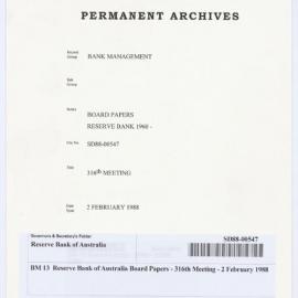 Bank Management - BM 13  Reserve Bank of Australia Board Papers - 316th Meeting - 2 February 1988