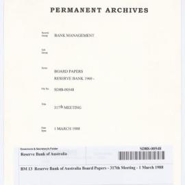 Bank Management - BM 13  Reserve Bank of Australia Board Papers - 317th Meeting - 1 March 1988