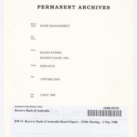 Bank Management - BM 13  Reserve Bank of Australia Board Papers - 319th Meeting - 3 May 1988