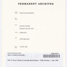 Bank Management - BM 13  Reserve Bank of Australia Board Papers - 320th Meeting - 7 June 1988