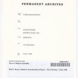 Bank Management - BM 13  Reserve Bank of Australia Board Papers - 321st Meeting - 5 July 1988