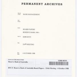 Bank Management - BM 13  Reserve Bank of Australia Board Papers - 324th Meeting - 4 October 1988