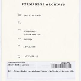 Bank Management - BM 13  Reserve Bank of Australia Board Papers - 325th Meeting - 1 November 1988