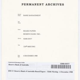 Bank Management - BM 13  Reserve Bank of Australia Board Papers - 326th Meeting - 6 December 1988