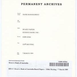 Bank Management - BM 13  Reserve Bank of Australia Board Papers - 328th Meeting - 7 March 1989