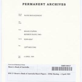 Bank Management - BM 13  Reserve Bank of Australia Board Papers - 329th Meeting - 4 April 1989