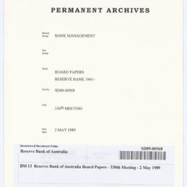 Bank Management - BM 13  Reserve Bank of Australia Board Papers - 330th Meeting - 2 May 1989