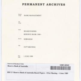 Bank Management - BM 13  Reserve Bank of Australia Board Papers - 331st Meeting - 1 June 1989