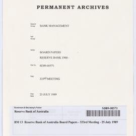 Bank Management - BM 13  Reserve Bank of Australia Board Papers - 333rd Meeting - 25 July 1989