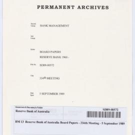 Bank Management - BM 13  Reserve Bank of Australia Board Papers - 334th Meeting - 5 September 1989