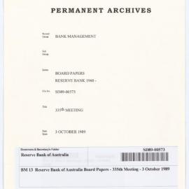 Bank Management - BM 13  Reserve Bank of Australia Board Papers - 335th Meeting - 3 October 1989