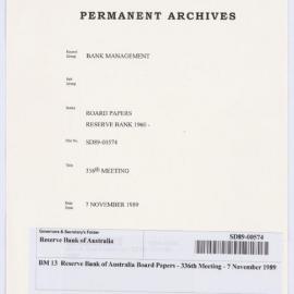 Bank Management - BM 13  Reserve Bank of Australia Board Papers - 336th Meeting - 7 November 1989