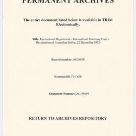 International Department - International Monetary Fund - Revaluation of Australian Dollar, 22 December 1972