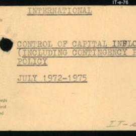 International Department - Control of Capital Inflow (including Contingency Plan) - Policy - July 1972 - 1975