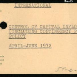 International Department - Control of Capital Inflow (including Contingency Plan) - Policy - April - June 1972