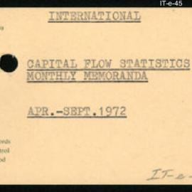 International Department - Capital Flow Statistics - Monthly Memoranda - April - September 1972