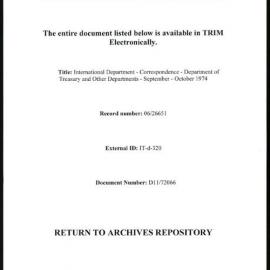 International Department - Correspondence - Department of Treasury and Other Departments - September - October 1974
