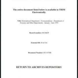 International Department - Correspondence - Department of Treasury and Other Departments - January - June 1973