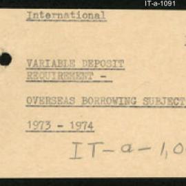 International Department - FEP V3 - Variable Deposit Requirement - Overseas Borrowing subject to VDR - 1973 - 1974