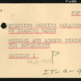 International Department - FEP S1 - Sterling Working Balances of Trading Banks - Section 1 - General and Agreed Statement for Government - 1948 - 1959
