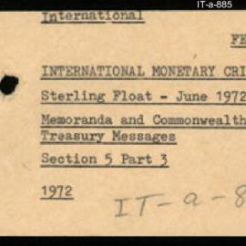 International Department - FEP I15 - International Monetary Crisis - Section 5 - Sterling Float, June 1972 - Part 3 - Memoranda and Commonwealth Treasury Messages - 1972