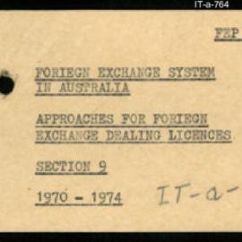 International Department - FEP F11 - Foreign Exchange System in Australia - Review of - Section 9 - Approaches for Foreign Exchange Dealing Licences