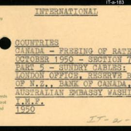 International Department - FEP C10 - Countries - Canada - Freeing of Rate, October 1950 - Section 7 - Part 5 - Sundry Cables - 1950