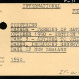 International Department - FEP C10 - Countries - Canada - Freeing of Rate, October 1950 - Section 7 - Part 3 - Advices to Other Banks, including Reserve Bank of New Zealand - 1950