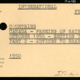 International Department - FEP C10 - Countries - Canada - Freeing of Rate, October 1950 - Section 7 - Part 2 - Advices to Branches - 1950