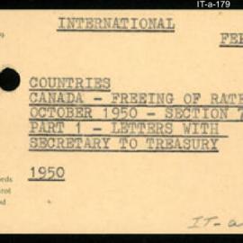 International Department - FEP C10 - Canada - Freeing of Rate, October 1950 - Section 7 - Part 1 - Letters with Secretary to Treasury - 1950