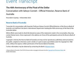 Event for the 40th Anniversary of the Float of the Dollar by Selwyn Cornish [Transcript]