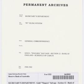SECRETARY'S DEPARTMENT - Gold "Niagara" Salvage - Section 12 - Bank of England - Schedule of Cables, 1940-1942