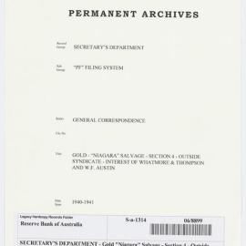 SECRETARY'S DEPARTMENT - Gold "Niagara" Salvage - Section 4 - Outside Syndicate - Interest of Whatmore & Thompson and WF Austin, 1940-1941