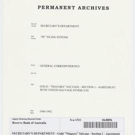 SECRETARY'S DEPARTMENT - Gold "Niagara" Salvage - Section 1 - Agreement with United Salvage Syndicate, 1940-1942