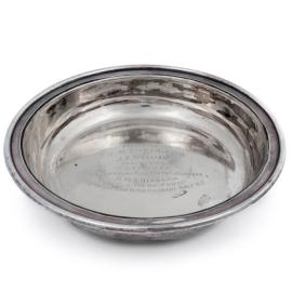 Silver plated dish cover from R.M.S. 'Niagara' presented to G.M. Shain by Captain J.P. Williams from salvage ship 'Claymore' - circa 1940s